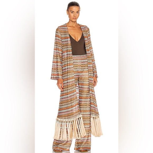 ALEXIS *Genista* brown chevron print fringe tassel robe duster dress kimono L - Picture 4 of 8